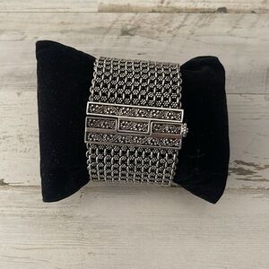 Lois Hill Sterling Silver Wide Woven Cuff Bracelet Granulated Scroll Clasp